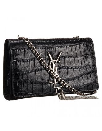 Saint Laurent Kate Monogram Tassel Crocodile Leather Black Medium Bag 18926843