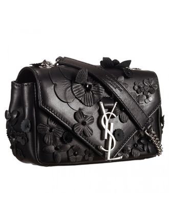 Saint Laurent Black Floral Embellished Baby Monogram Shoulder Bag 18927016