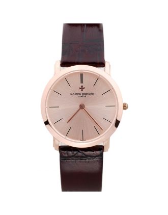 Vacheron Constantin Patrimony Rose Gold Dial Brown Leather Bracelet