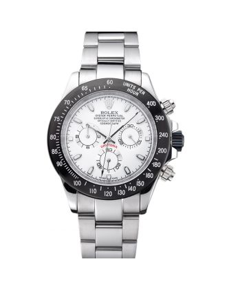 Rolex Daytona Stainless Steel Black Enameled White Dial