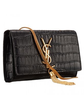 Saint Laurent Medium Tassel Crocodile Leather Clutch Bag Black