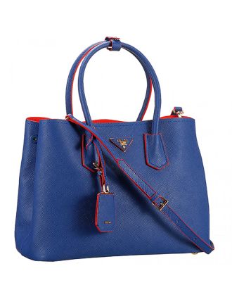 Prada Saffiano Double Tote Blue