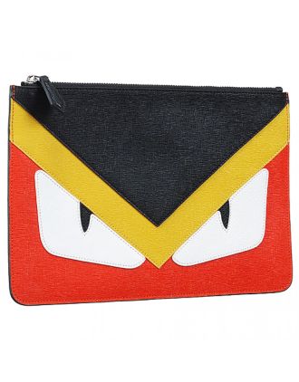Fendi Bag Bugs Red Yellow And Black Leather Flat Pouch 18927340
