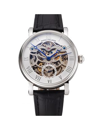 Patek Philippe Grand Complications White Skeleton Dial Stainless Steel Case Black Leather Strap 1453810