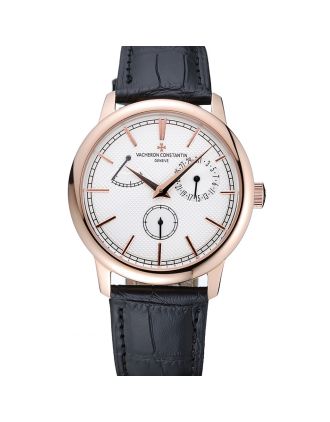 Vacheron Constantin Patrimony Power Reserve White Dial Gold Case Black Leather Bracelet 1454264