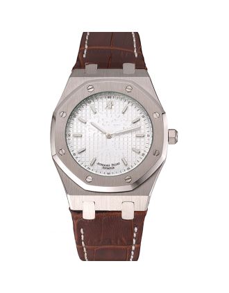 Audemars Piguet Royal Oak Fondation White Dial Stainless Steel Case Brown Leather Strap