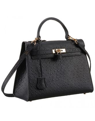 Hermes Kelly 32 Black Ostrich Leather 607478