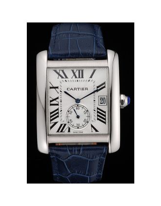 Cartier Tank MC White Dial Stainless Steel Case Blue Leather Strap 622575