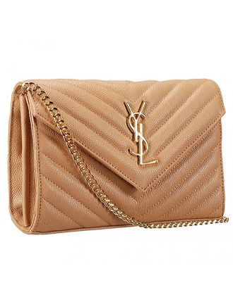 Saint Laurent Monogram Wallet On Chain Light Brown