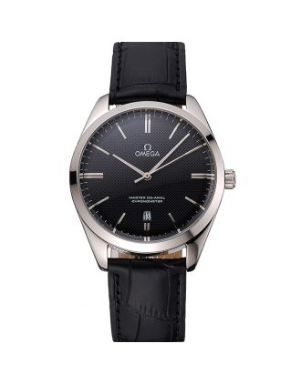 Omega Tresor Master Co-Axial Black Dial Stainless Steel Case Black Leather Strap