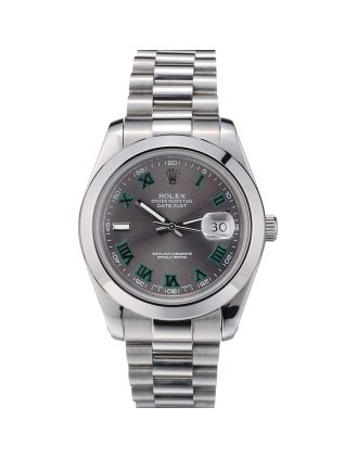Rolex Swiss DateJust Polished Stainless Steel Bezel Grey Dial 42000