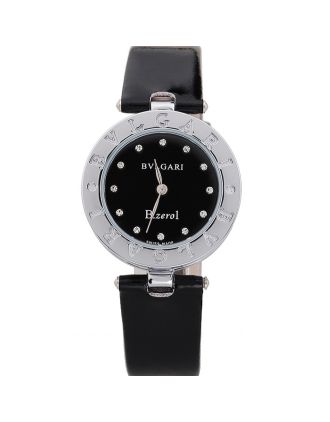 Bvlgari B.ZERO1 25mm Black Dial Stainless Steel Case Black Bezel Black Leather Bracelet