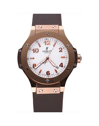 Hublot Big Bang King Rose Gold Bezel White Dial Brown Rubber Strap