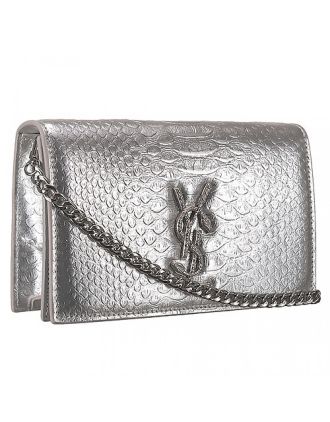 Saint Laurent Monogram Crossbody Python Leather Silver Hardware Silver Medium Bag 18926866