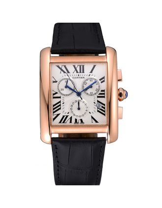 Cartier Tank MC White Dial Gold Case Black Leather Bracelet 622693