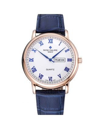 Patek Philippe Calatrava White Dial Blue Roman Numerals Gold Case Blue Leather Bracelet 1454056