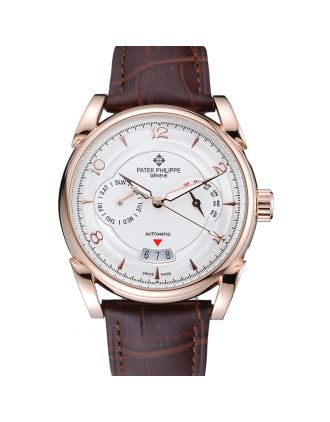 Patek Philippe Complications Chronograph White Dial Gold Case Brown Leather Bracelet 1454236