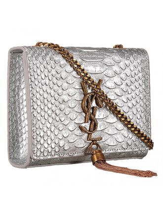 Saint Laurent Kate Monogram Tassel Python Leather Gold Hardware Silver Mini Bag 18926858