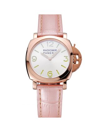 Panerai Radiomir White Dial Rose Gold Case Pink Leather Strap 1453802