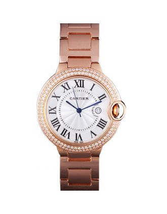 Cartier Ballon Bleu 42mm White Dial Diamonds Pink Gold Case And Bracelet