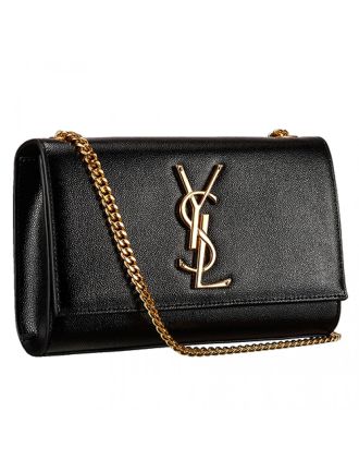 Saint Laurent Medium Monogram Satchel Grained Leather Black