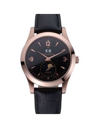Jaeger LeCoultre Master Black Dial Black Leather Band Stainless Steel Bezel 622081