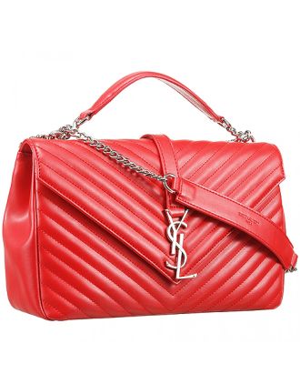 Saint Laurent College Matelasse Large Bag Red