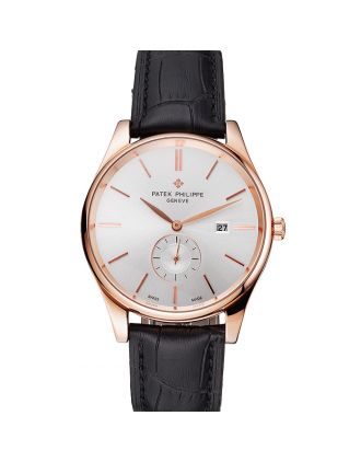 Patek Philippe Calatrava Date White Dial Rose Gold Case Black Leather Strap