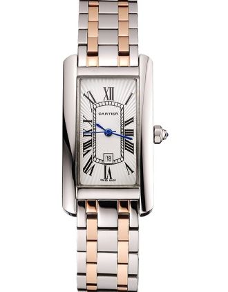Cartier Tank Americaine 21mm White Dial Stainless Steel Case Two Tone Bracelet
