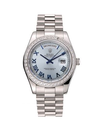Swiss Rolex Day-Date Ice Blue Dial Diamond Case Stainless Steel Bracelet 1453962