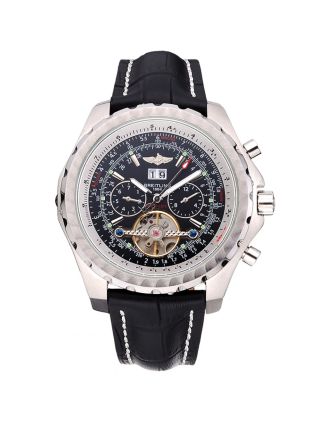 Breitling Bentley Mulliner Tourbillon Black Dial Stainless Steel Case Black Leather Strap 622728
