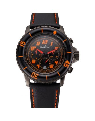 Blancpain Fifty Fathoms Speed Command Carbon Fiber Dial With Orange Markings Black PVD Case Black Leather Strap 1453776