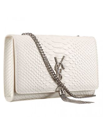 Saint Laurent Kate Monogram Tassel Python Leather Silver Hardware White Medium Bag 18926861