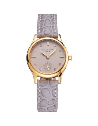 Patek Philippe Calatrava Gray Dial Diamond Markings Gold Case Gray Leather Strap