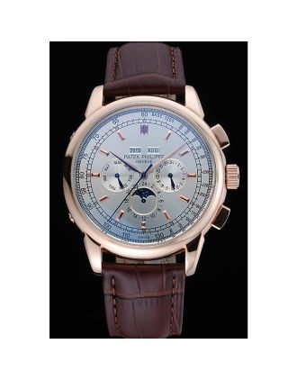 Patek Philippe Grand Complications White Dial Brown Leather Bracelet