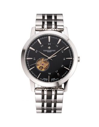 Vacheron Constantin Tourbillon Black Dial Stainless Steel Case Two Tone Steel Black Bracelet