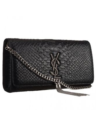 Saint Laurent Monogram Tassel Clutch Python Leather Silver Hardware Black Bag 18926879