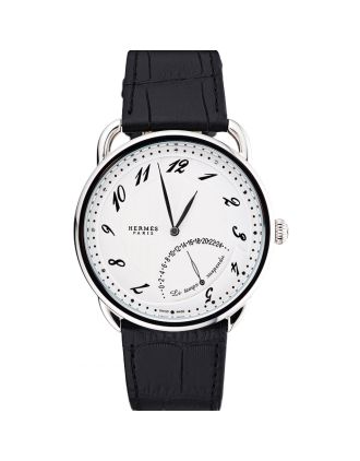 Hermes Classic Croco Leather Strap White Dial 801403