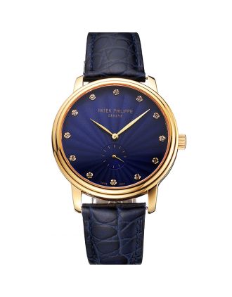 Patek Philippe Calatrava Blue Guilloche Dial Gold Case Blue Leather Strap