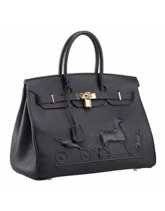 Hermes Birkin Horse Embossed Gold Hardware Tote Black