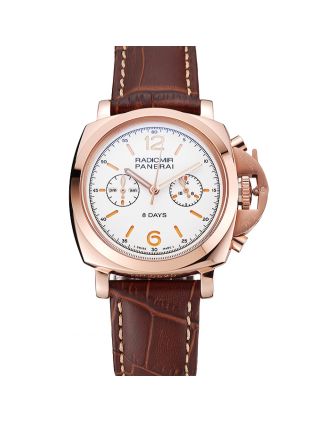 Panerai Radiomir 8 Days Chronograph White Dial Rose Gold Case Brown Leather Strap 1453796