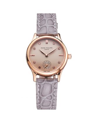 Patek Philippe Calatrava Gray Dial Diamond Markings Rose Gold Case Gray Leather Strap