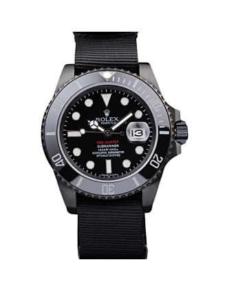 Rolex Swiss Submariner Pro-Hunter Black Fabric Strap Black Dial