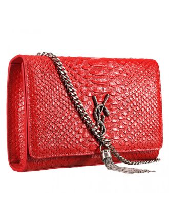 Saint Laurent Kate Monogram Tassel Python Leather Silver Hardware Red Medium Bag 18926849