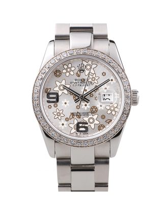 Rolex Datejust Stainless Steel Silver Flowers Dial Diamond Plated rl305