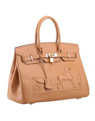 Hermes Birkin Horse Embossed Gold Hardware Tote Tan