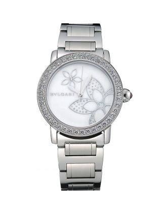 Bvlgari Solotempo Flower Motif Dial Diamond Bezel Stainless Steel Case And Bracelet 622748