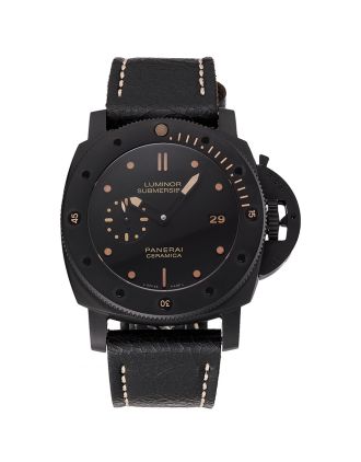 Swiss Panerai Luminor Submersible 3 Days Black Dial Black Case Black Leather Strap