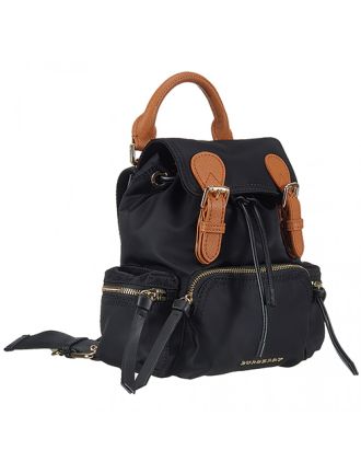 Burberry Medium Backpack Black Nylon Tan Leather Trim 18927044