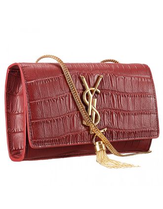 Saint Laurent Medium Tassel Crocodile Leather Clutch Bag Dark Red